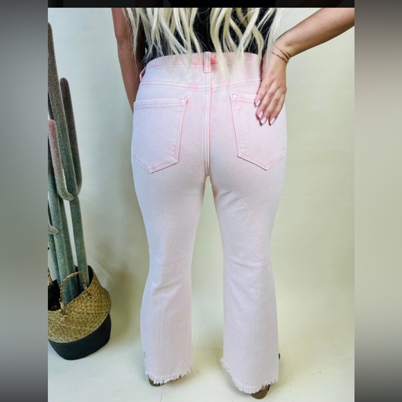 NWT Risen Acid Pink High Rise Knee Distressed Straight Pants 15/32 - Picture 2 of 9